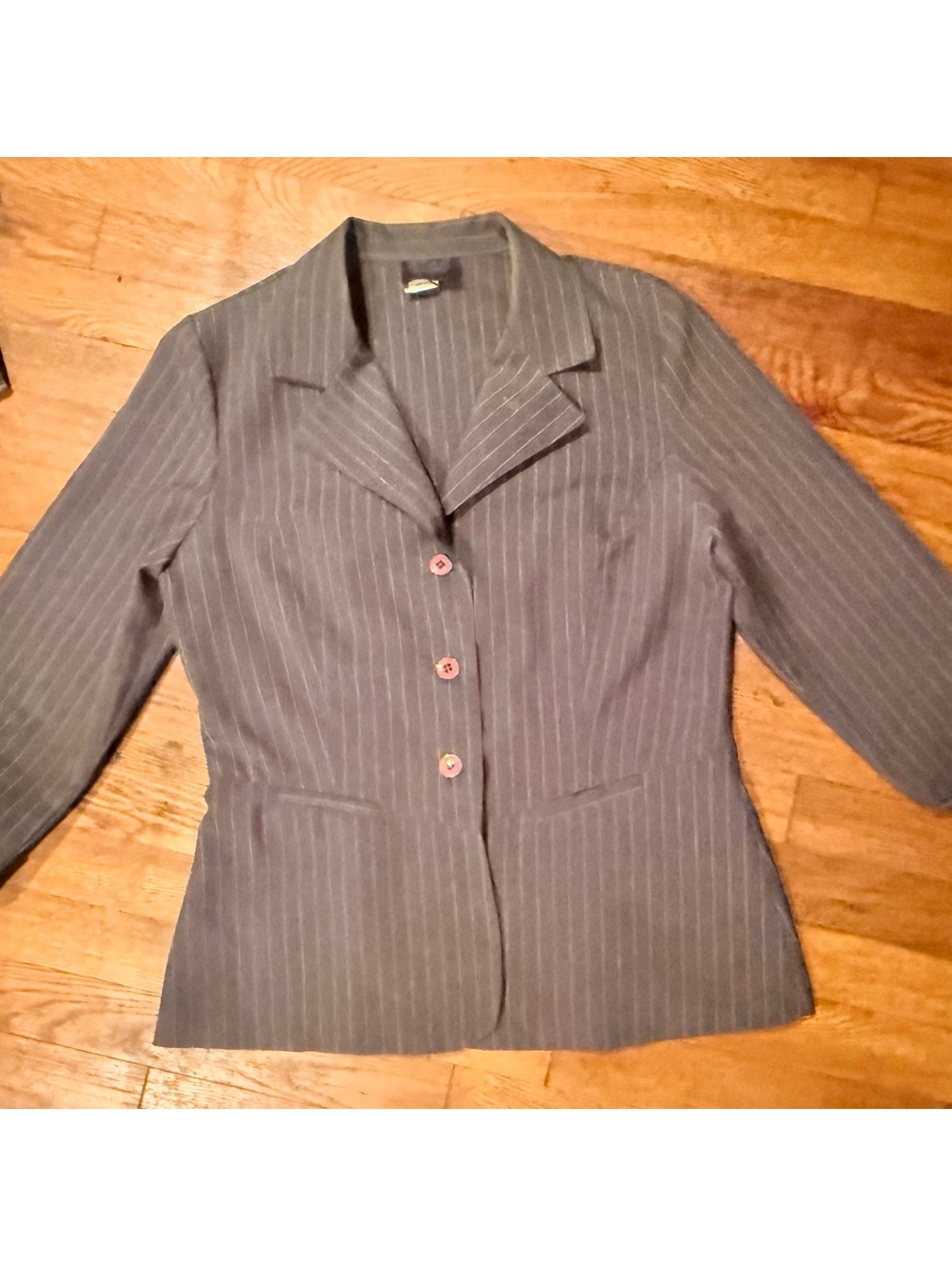 Vintage Star City Women's Pinstripe Blazer with Pink Buttons